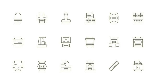 Printing featuring 18 Icons in Minimal Line Design Web and App Icon Pack Collection vector