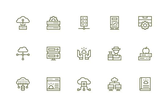 Hosting Design Icons featuring 15 in Regular Line Style Core Icon Collection for Daily Tasks vector