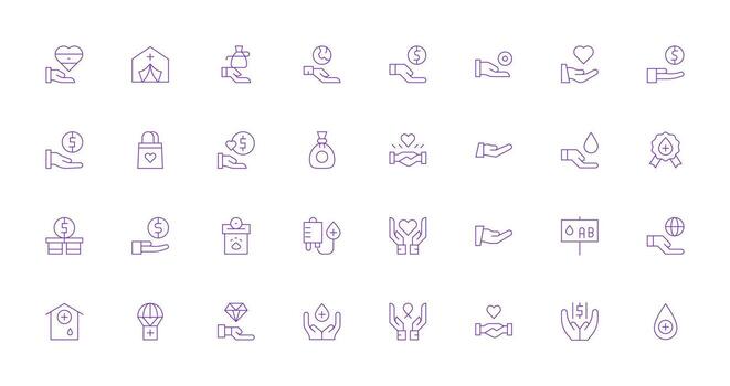 Donation Icon Set with 32 Thin Line Graphics General Use Icon Pack vector