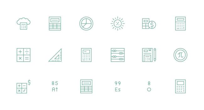 18 Minimal Line Style Icons from Calculation Collection Organized Pack for Project Assets vector