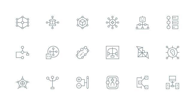 Node Visual Pack containing 18 Minimal Line Icons Sharp Icons for Presentations vector