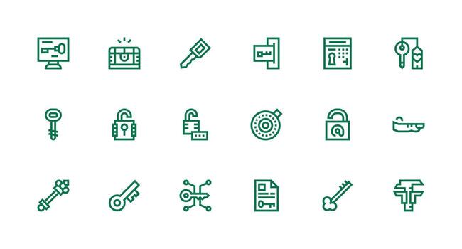 18 fuerte carrera línea íconos para desbloquear gráficos ui icono conjunto vector