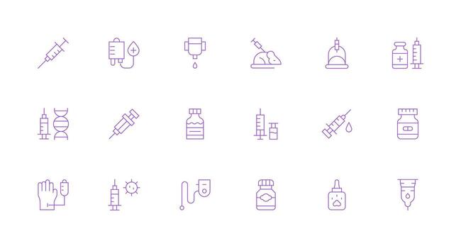 Injection Icon Set with 18 Minimal Line Graphics Simple Icons for Interface and Wireframes vector