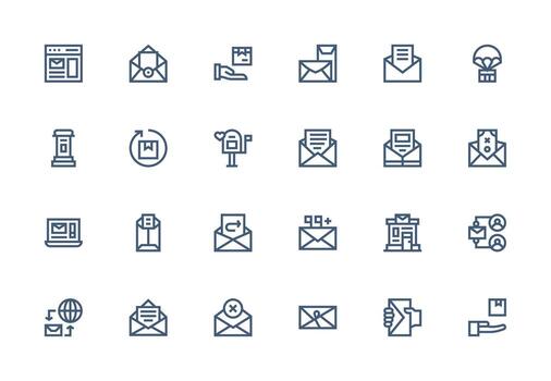 Mail Design Icons featuring 24 in Thick Line Line Style Design Ready Icon Set for Teams vector