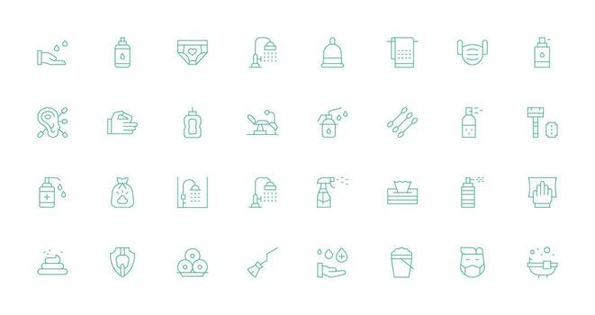 Hygiene Icon Set with 32 Thin Line Graphics Layout Icon Collection vector