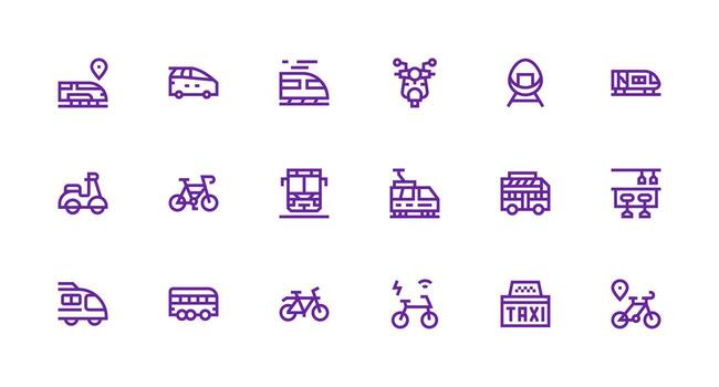 Commuter Design Icons featuring 18 in Strong Stroke Line Style Icons Built for Visual Consistency Pack vector