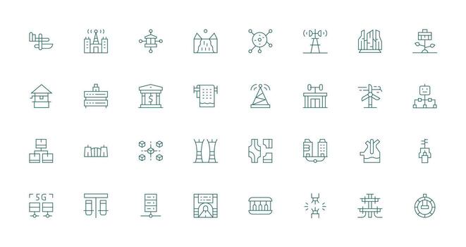 Thin Line Style Infrastructure Icons with 32 Vectors General Use Icon Pack