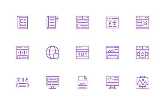 Regular Line Style Webpage Icons with 15 Vectors Simplified Icon Pack for Visual Tools