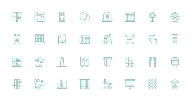 Vertical Icon Set with 32 Thin Line Graphics Pixel Perfect Icons for Modern Apps vector