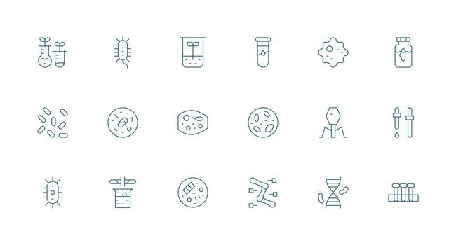 Microbiology Icon Set with 18 Minimal Line Graphics Icon Set for Apps vector