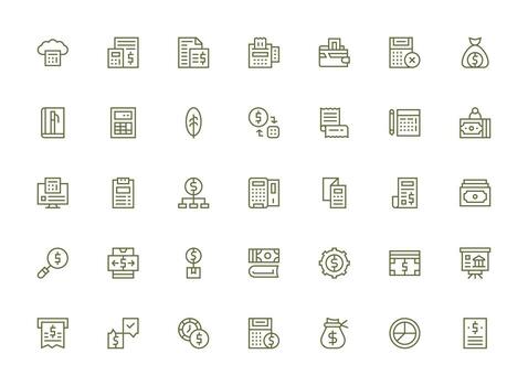 Regular Clean Line Style Accounting Icons with 35 Vectors All Device Compatible Icon Set