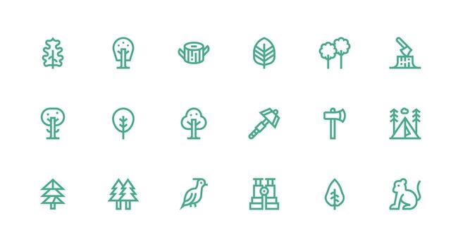Strong Stroke Line Style Forest Icons with 18 Vectors Clear and Concise Icon Set Collection