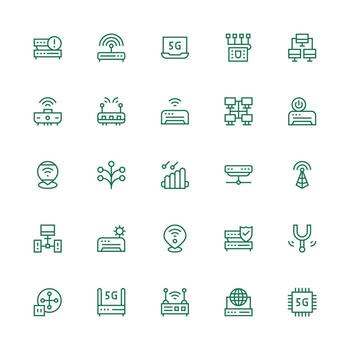 enrutador conjunto con 25 medio carrera contorno íconos rápido acceso íconos para ui desarrollo vector