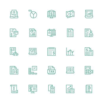 Financial Report Icon Set with 25 Medium Stroke Outline Graphics Responsive Icon Set for Flexible Layouts vector
