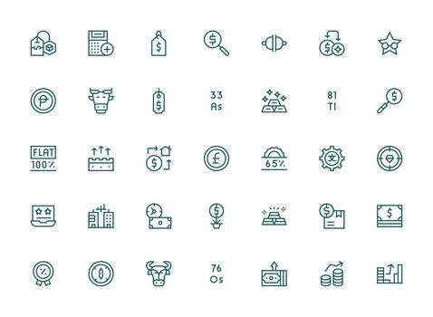 Value Design Icons featuring 35 in Regular Clean Line Style Pixel Perfect Icon Set vector