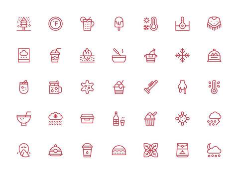 35 íconos para frío en regular limpiar línea formato funcional icono serie vector