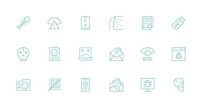 Corrupted Visual Pack containing 18 Minimal Line Icons Multi-Style Icon Collection vector