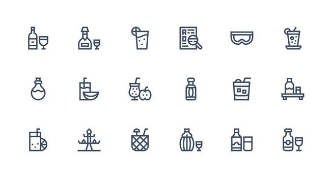 Strong Stroke Line Icons from Glass Set with 18 Vectors Complete Icon Bundle for Web Design