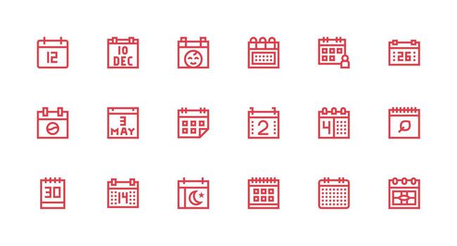 Strong Stroke Line Icons from Month Set with 18 Vectors Icon Pack for UI