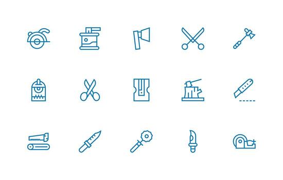 Cutting Design Icons featuring 15 in Regular Line Style Creative Icon Set vector