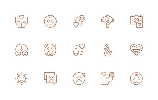 Regular Line Icons from Emotion Set with 15 Vectors Reusable Icon Set