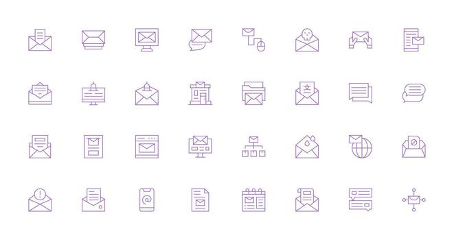 32 Delgado línea vectores para bandeja de entrada tema multi-estilo icono colección