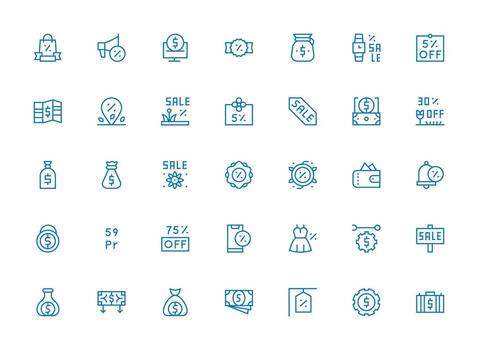 35 Regular Clean Line Style Icons from Savings Collection Complete Icon Set for Mobile Apps vector