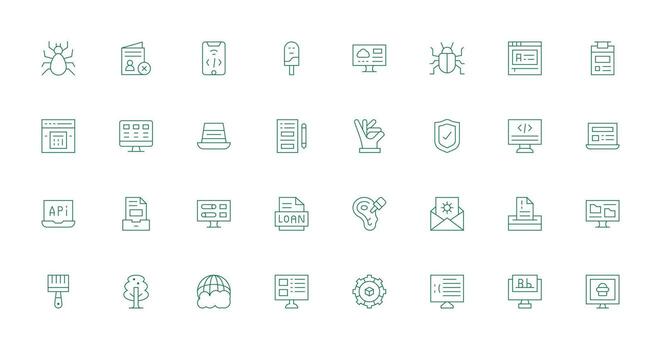 Application Icon Set with 32 Thin Line Graphics Interface Icon Collection for Daily Projects vector