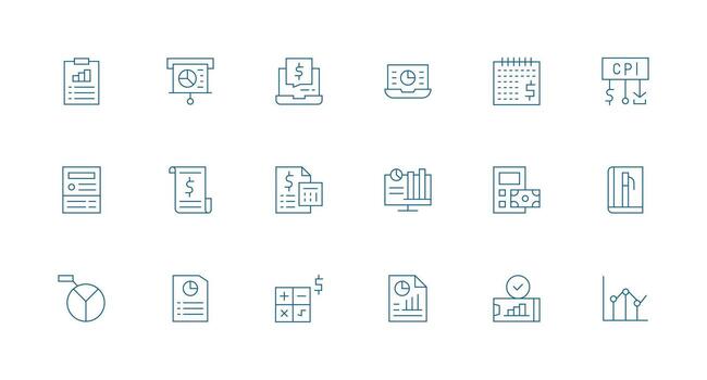 18 Minimal Line Style Icons from Financial Report Collection Essential Icons for Rapid UI Building vector