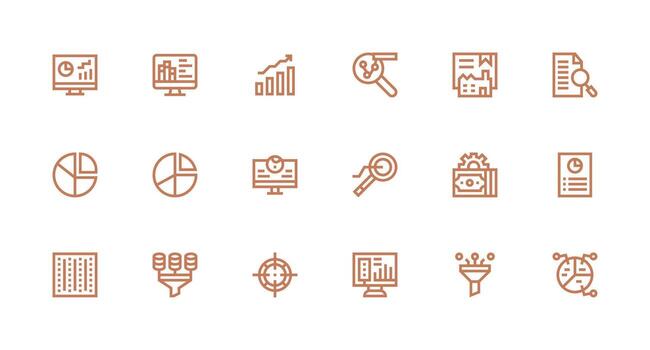 datos análisis diseño íconos presentando 18 en fuerte carrera línea estilo claro y conciso icono conjunto colección vector