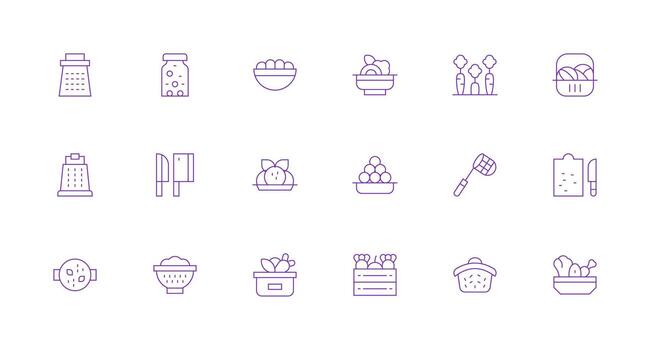 Vegetables Design Icons featuring 18 in Minimal Line Style Flexible Icon System for Web Interfaces vector