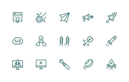 Launch featuring 15 Icons in Regular Line Design High-Resolution Icons for Any Platform vector