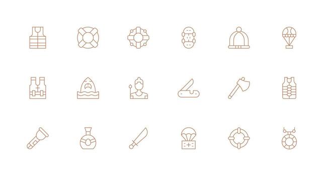 Minimal Line Icons from Survival Set with 18 Vectors Functional Icon Series