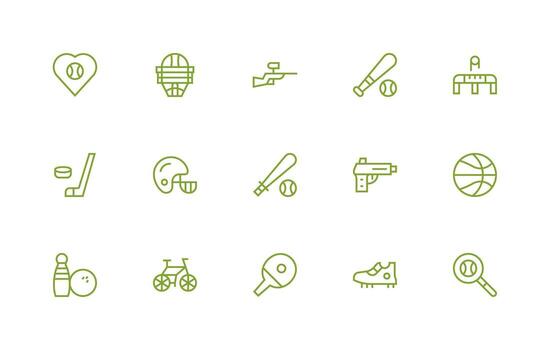 Sporting Goods Icon Set with 15 Regular Line Graphics Organized Pack for Project Assets vector