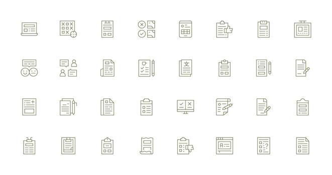 32 Delgado línea íconos para cuestionario gráficos núcleo icono colección para diario Tareas vector