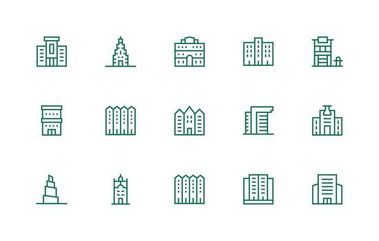 15 Icons for HighRise in Regular Line Format Universal Icon Pack vector