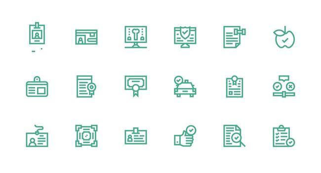 Verification including 18 Strong Stroke Line Illustrations Core Icon Collection for Daily Tasks vector