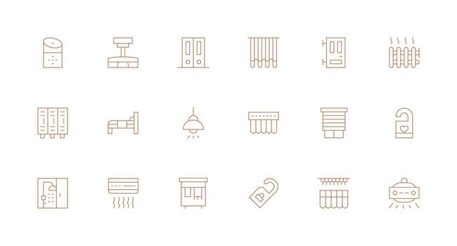18 Minimal Line Style Icons from Room Collection Neat Icon Set vector