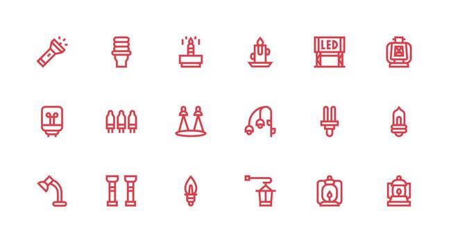 Light Source Icon Set with 18 Strong Stroke Line Graphics General Use Icon Pack vector