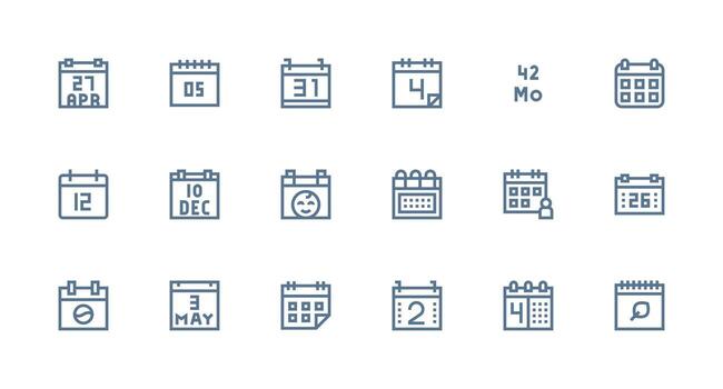 18 Strong Stroke Line Icons for Month Graphics Complete Icon Bundle for Web Design vector