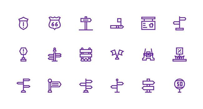 Strong Stroke Line Style Signpost Icons with 18 Vectors Functional Icon Series