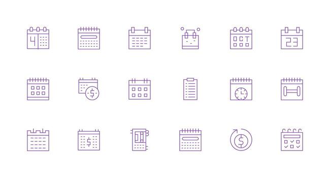 Monthly Icon Set with 18 Minimal Line Graphics Multi-Style Icon Collection vector