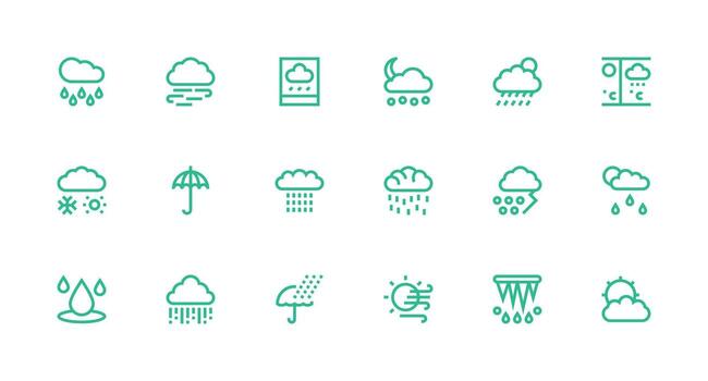 Rainy Icon Set with 18 Strong Stroke Line Graphics Scalable Icons for All Themes vector