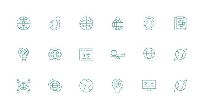 Internationalization Set with 18 Minimal Line Icons Fully Editable Icon Set for Web vector