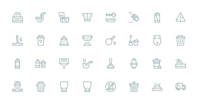 Thin Line Style Waste Icons with 32 Vectors Complete Icon Set for Mobile Apps