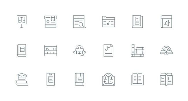 18 Minimal Line Style Icons from Library Collection Flat Icon Set vector