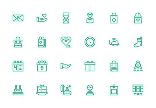 Present Icon Collection with 24 Thick Line Line Designs Simple Icons for Interface and Wireframes vector