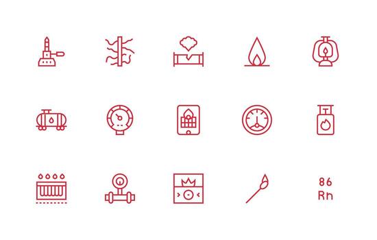 Gas Icon Set with 15 Regular Line Graphics Icon Set for Projects vector