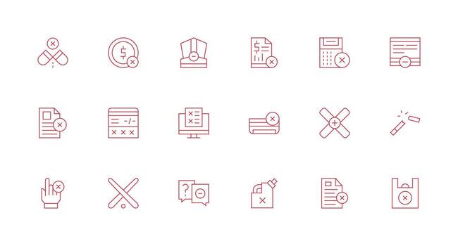 Cancel Icon Set with 18 Minimal Line Graphics Lightweight Icon Series vector