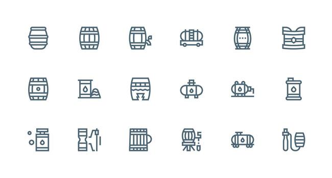 18 Icons for Barrel in Strong Stroke Line Format Scalable Icons for Cross-Platform Interfaces vector